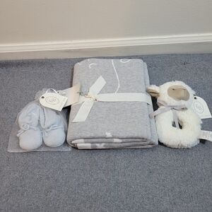 Elegant Baby Blanket and Booties Set Blue New